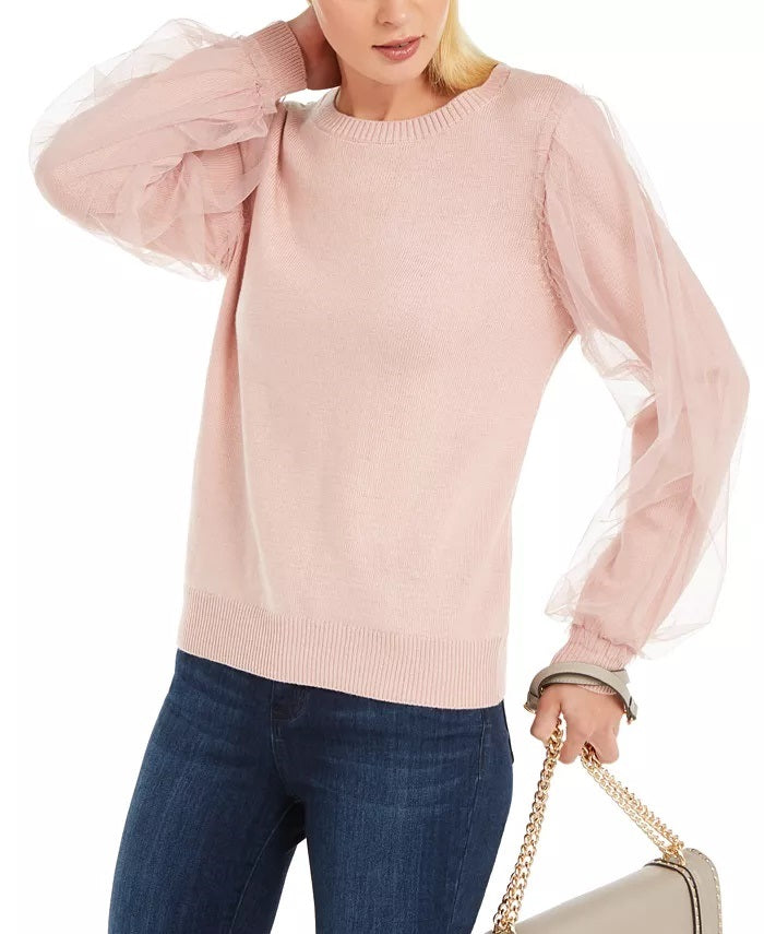 Suéter feminino com manga de tule INC International Concepts, rosa, tamanho XX-G