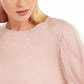 Suéter feminino com manga de tule INC International Concepts, rosa, tamanho XX-G