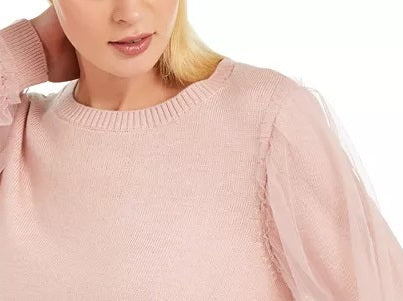 Suéter feminino com manga de tule INC International Concepts, rosa, tamanho XX-G