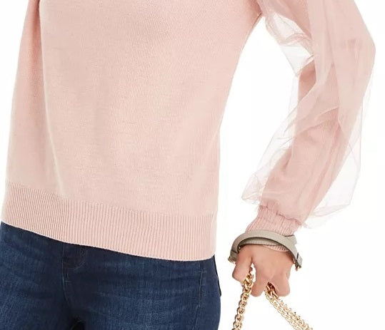 Suéter feminino com manga de tule INC International Concepts, rosa, tamanho XX-G