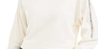 Moletom listrado feminino Bar III Shine, branco, tamanho X-G