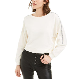 Moletom listrado feminino Bar III Shine, branco, tamanho XX-G