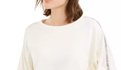 Moletom listrado feminino Bar III Shine, branco, tamanho XX-G