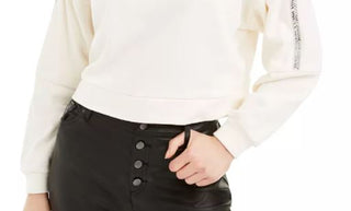 Moletom listrado feminino Bar III Shine, branco, tamanho XX-G