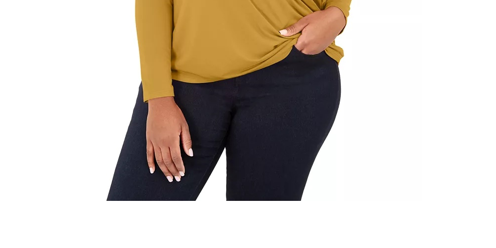 INC International Concepts Top feminino plus size com sobrepeliz frontal laranja brilhante tamanho 1X