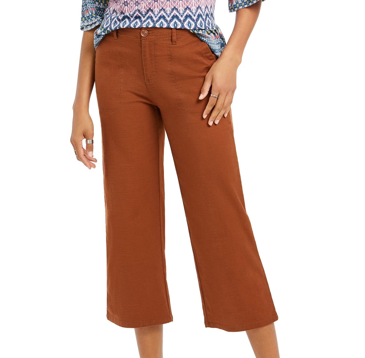 Calça cropped feminina estilo &amp; co, perna larga, marrom médio, tamanho 10