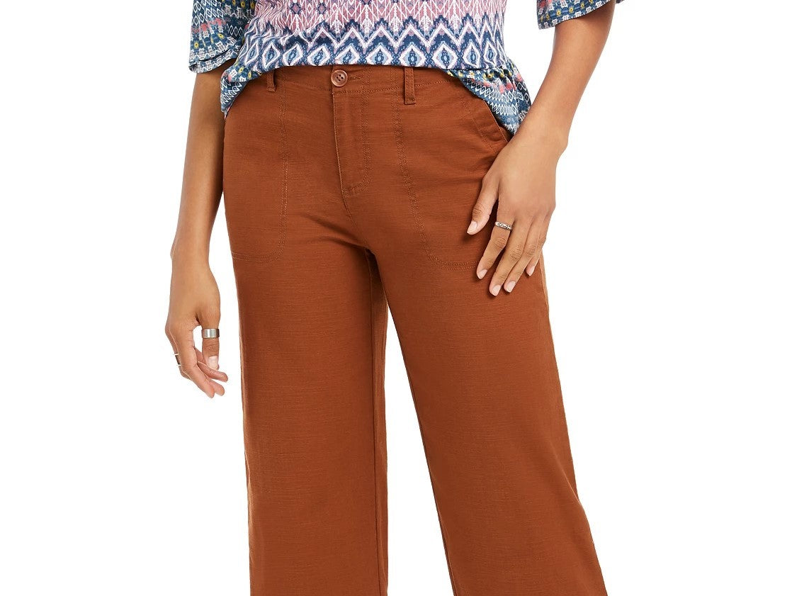 Calça cropped feminina estilo &amp; co, perna larga, marrom médio, tamanho 10