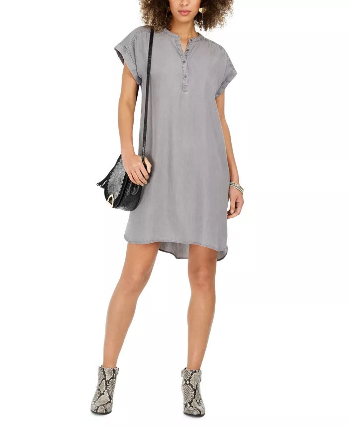 Vestido de camisa feminino estilo &amp; co, de cambraia, alto e baixo, cinza, tamanho grande