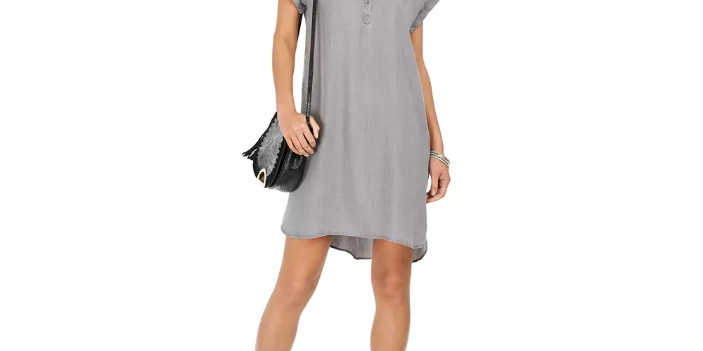 Vestido de camisa feminino estilo &amp; co, de cambraia, alto e baixo, cinza, tamanho grande