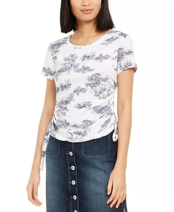 Blusa feminina com estampa toile e franzidos laterais, branca, tamanho grande, da INC International Concepts