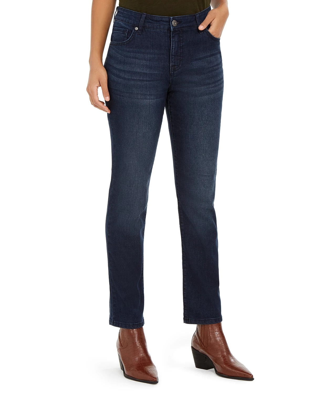 Jeans feminino estilo &amp; co moderno reto cintura média azul tamanho 6