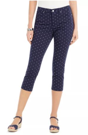 Calça jeans capri feminina com estampa de bolinhas Bristol Tummy Control, azul, tamanho 10, da Charter Club