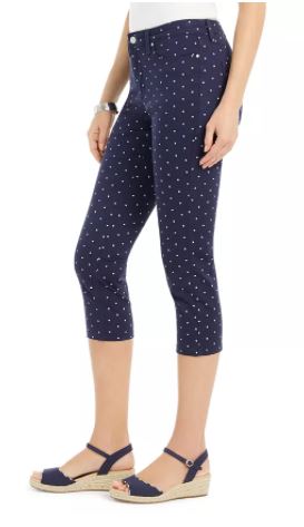 Calça jeans capri feminina com estampa de bolinhas Bristol Tummy Control, azul, tamanho 10, da Charter Club
