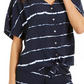 Blusa feminina listrada com tie-dye e amarração frontal, tamanho grande, azul-marinho, estilo &amp; co