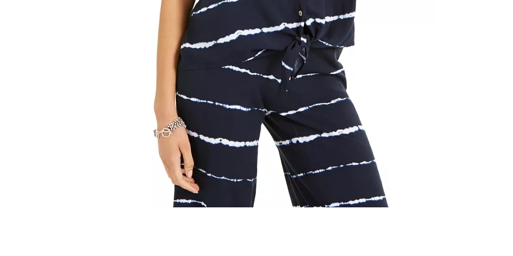 Blusa feminina listrada com tie-dye e amarração frontal, tamanho grande, azul-marinho, estilo &amp; co