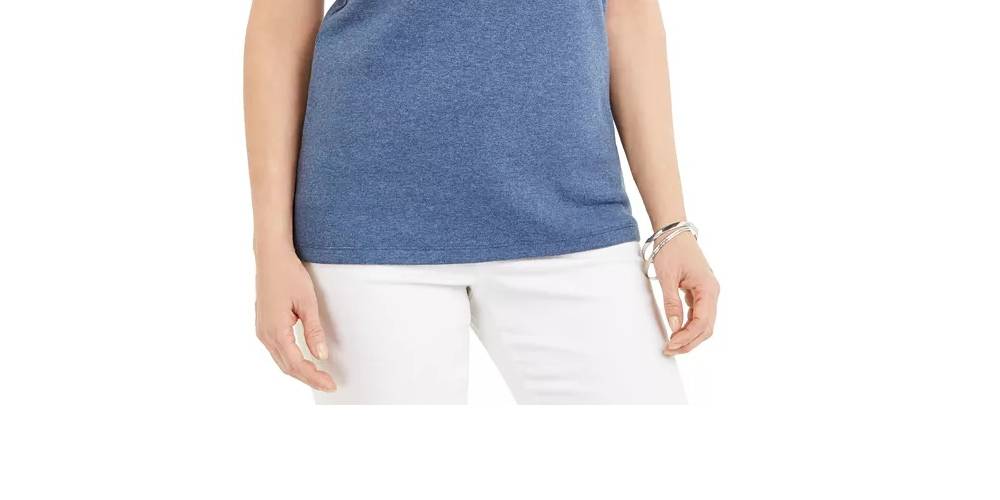 Regata feminina Karen Scott com decote em treliça, azul, tamanho X-S