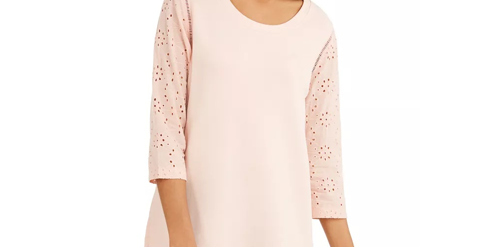 Blusa de algodão com mangas ilhós feminina Style &amp; Co, branca, tamanho grande