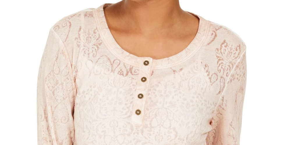 Top Henley de renda feminino Style &amp; Co, branco, tamanho grande