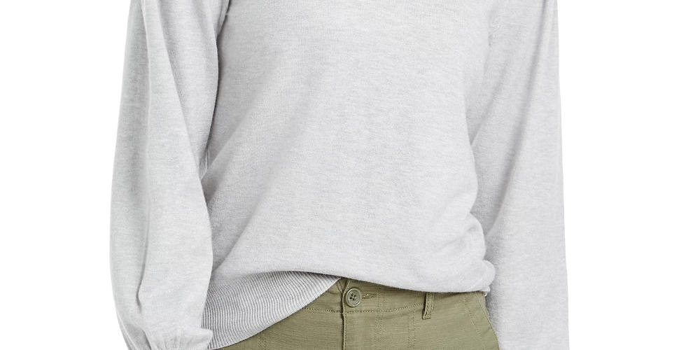 Blusa feminina estilo &amp; co com mangas compridas, tamanho pequeno, prateada