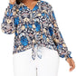 Blusa feminina plus size com botões e estampa floral, azul-turquesa, tamanho 2X, da INC International Concepts