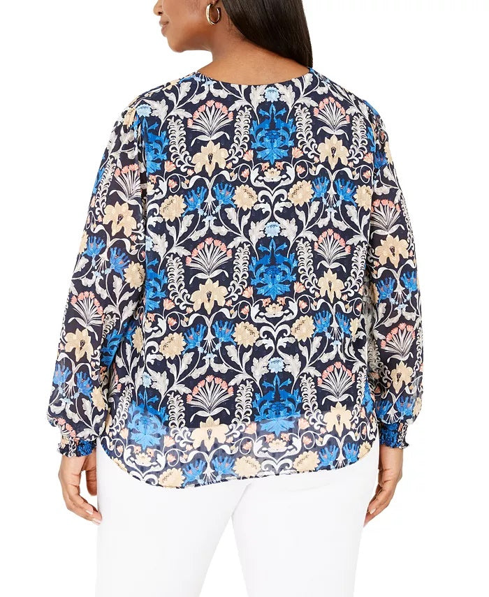 Blusa feminina plus size com botões e estampa floral, azul-turquesa, tamanho 2X, da INC International Concepts