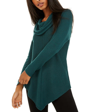 BCX Junior's Textured Cowlneck V-Hem Sweater Dark Green Size X-Large
