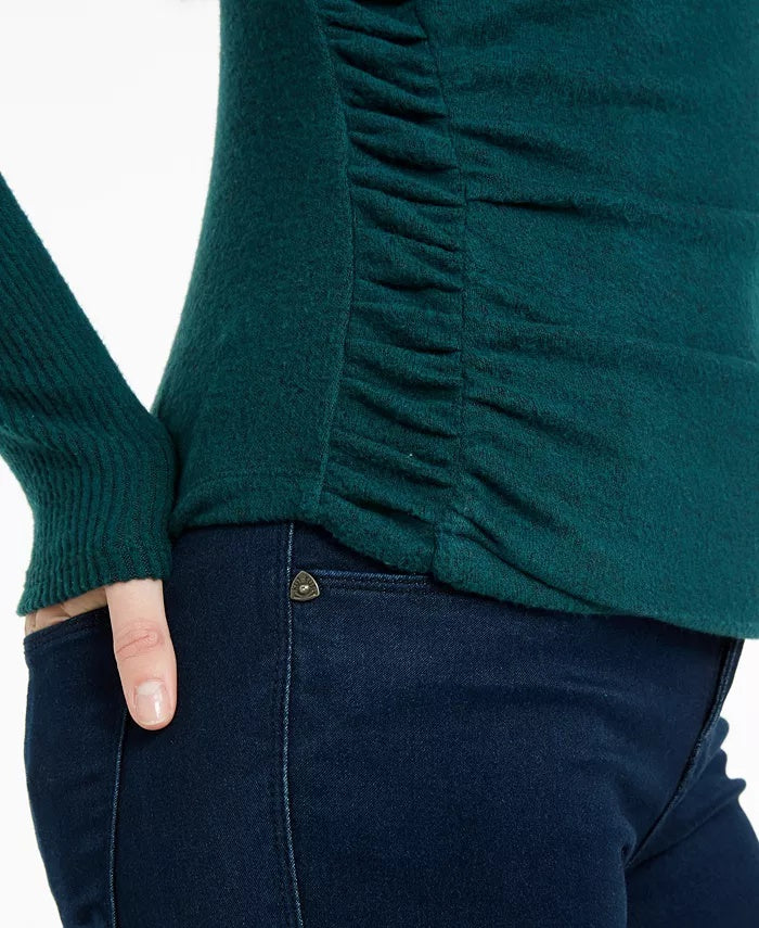 Suéter texturizado com gola alta e franzido lateral BCX Juniors, verde escuro, tamanho X-S