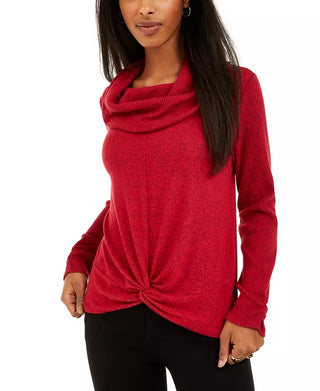 BCX Junior's Textured Cowlneck Twist Front Sweater Red Size X-Small