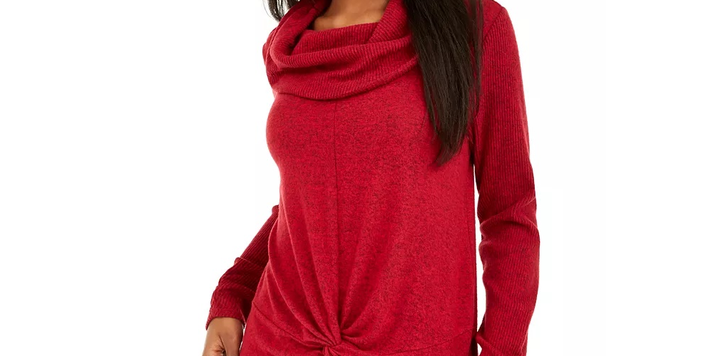 Suéter texturizado com gola alta e torção frontal BCX Junior, tamanho XS, vermelho