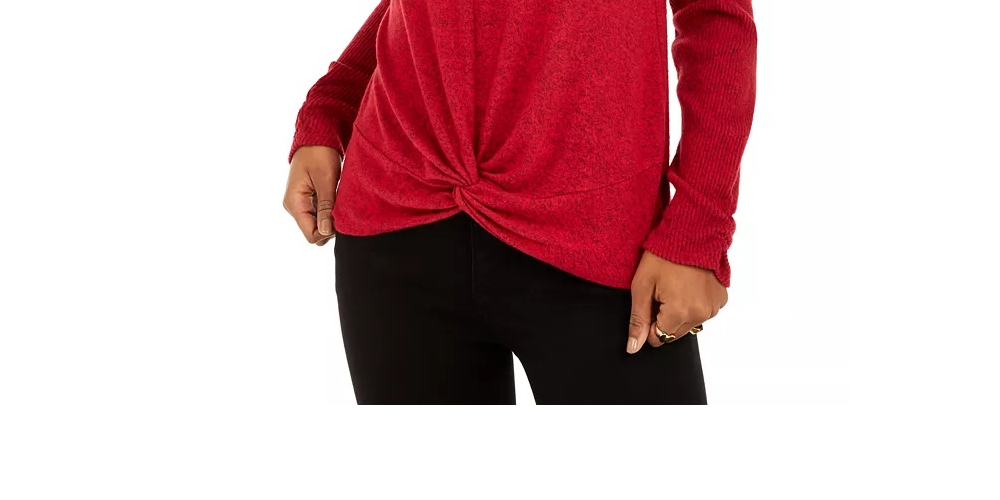 Suéter texturizado com gola alta e torção frontal BCX Junior, tamanho XS, vermelho