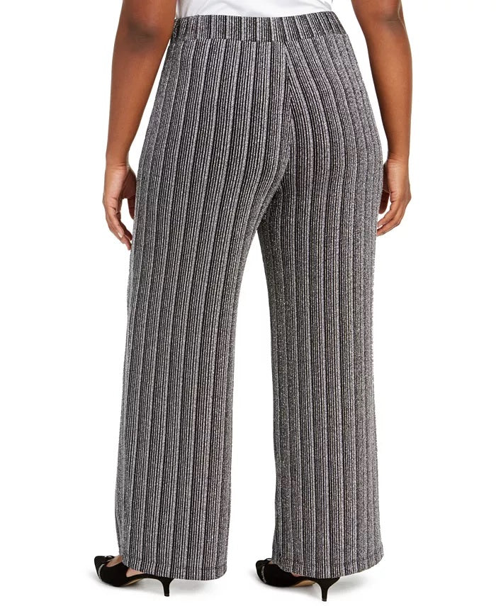 Calça feminina metálica plus size macia JM Collection, preta, tamanho extra grande