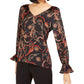 Blusa feminina Bar III com decote em V estampado, cor carvão, tamanho grande