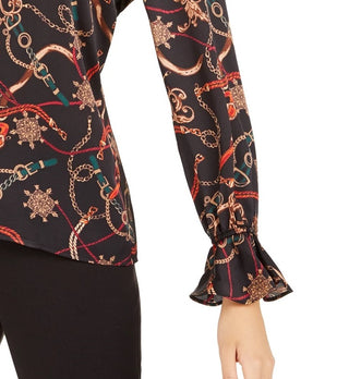 Blusa feminina Bar III com decote em V estampado, cor carvão, tamanho grande