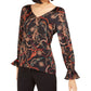 Blusa feminina Bar III com decote em V estampado, cor carvão, tamanho pequeno
