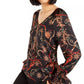 Blusa feminina Bar III com decote em V estampado, cor carvão, tamanho pequeno