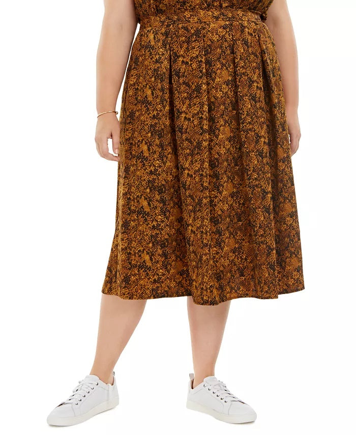 Saia midi plissada com estampa de cobra da Bar III para mulheres, tamanho médio, amarelo, 2X