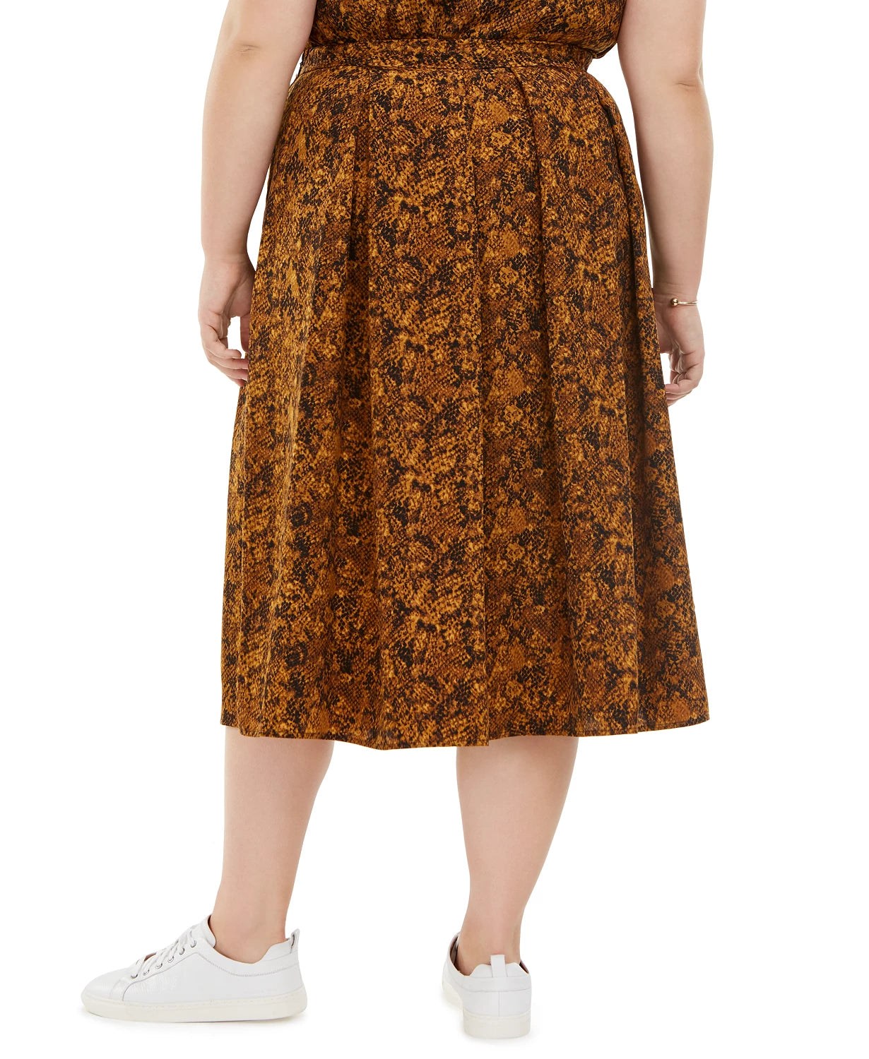 Saia midi plissada com estampa de cobra da Bar III para mulheres, tamanho médio, amarelo, 2X
