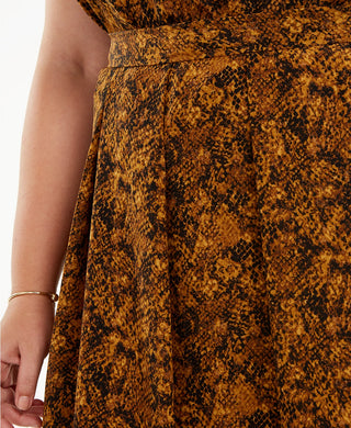 Saia midi plissada com estampa de cobra da Bar III para mulheres, tamanho médio, amarelo, 2X