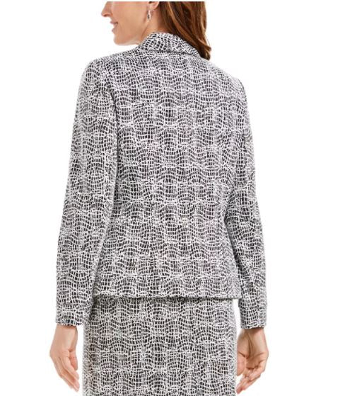 Jaqueta feminina Kasper com gola asa em jacquard metálico, cor carvão, tamanho 6