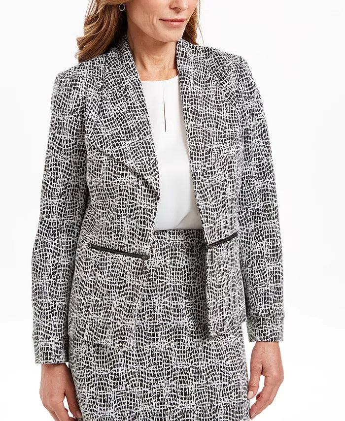 Jaqueta feminina Kasper com gola asa em jacquard metálico, cor carvão, tamanho 4