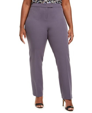 Calça feminina Anne Klein plus size com frente lisa e stretch, cinza, tamanho 24W
