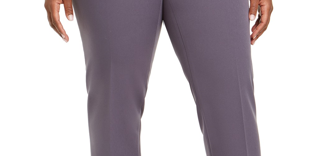 Calça feminina Anne Klein plus size com frente lisa e stretch, cinza, tamanho 24W