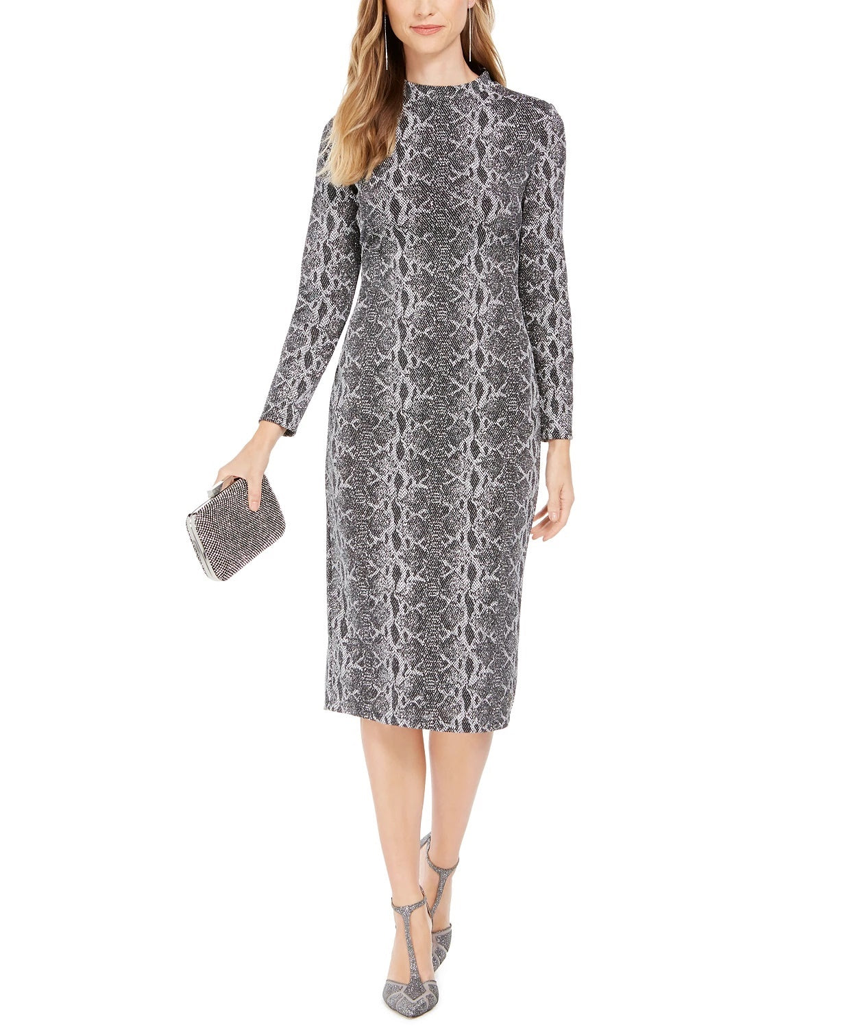 Vestido midi com bainha e estampa de cobra da INC International Concepts, cinza, tamanho 6