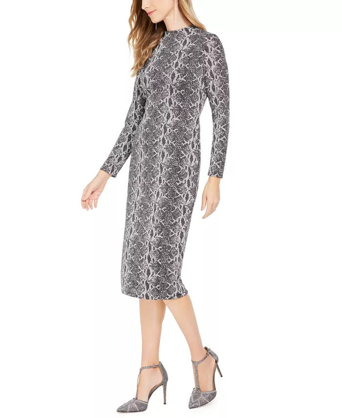 Vestido midi com bainha e estampa de cobra da INC International Concepts, cinza, tamanho 6