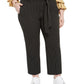 Calça feminina Bar III Trendy Plus listrada com cintura amarrada, tamanho 20W, carvão