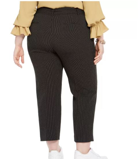 Calça feminina Bar III Trendy Plus listrada com cintura amarrada, tamanho 20W, carvão