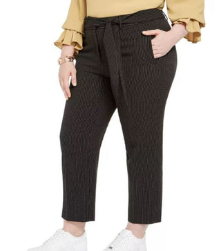 Calça feminina Bar III Trendy Plus listrada com cintura amarrada, tamanho 20W, carvão