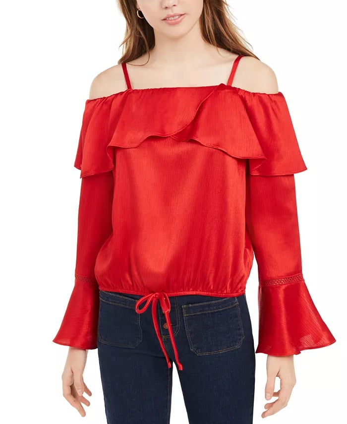 Blusa com babados e bainha amarrada BCX Junior, azul, tamanho grande