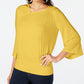 Blusa feminina Thalia Sodi com manga flare e babados, tamanho médio, amarela