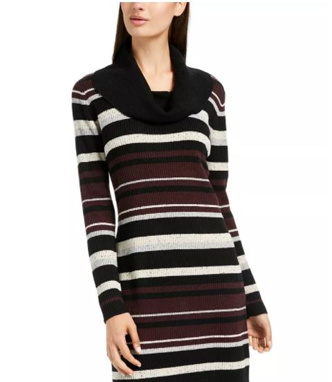 Vestido suéter com gola alta e listras salpicadas BCX Junior, preto, tamanho médio